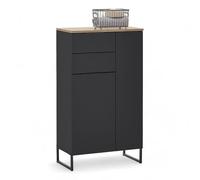 Stella Trading Denver Commode Aspect certifié FSC - Armoire de Salle de Bain avec Beaucoup d'espace de Rangement, Bois d'ingénierie, Noir/chêne Evoke, Kommode