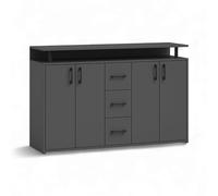 Stella Trading Drift Buffet Haut avec étagère en Anthracite - Armoire de Salon Moderne avec tiroirs et Beaucoup d'espace de Rangement pour Votre Salon - 139 x 90 x 34 cm (l x H x P)