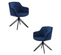 Stella Trading Emma Lot de 2 chaises, Structure en métal Noir, Bleues, Confortables, en Velours, pour Salle à Manger et Salon, Bois d'ingénierie, 59 x 82 x 62 cm