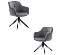 Stella Trading Emma Lot de 2 chaises, Structure en métal Noir, Grises, Confortables, en Velours, pour Salle à Manger et Salon, Bois d'ingénierie, Gris, 59 x 82 x 62 cm