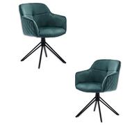 Stella Trading Emma Lot de 2 chaises, Structure en métal Noir, Vertes, Confortables, en Velours, pour Salle à Manger et Salon, Bois d'ingénierie, 59 x 82 x 62 cm