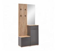 Stella Trading Ensemble de Garde-Robe de Couloir Simple Aspect chêne Artisan Anthracite - Garde-Robe compacte Moderne avec Miroir pour Votre entrée - 88 x 195 x 35 cm (l x H x P)