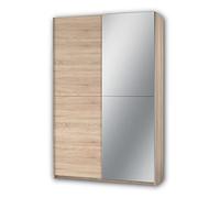 Stella Trading FAST Élégante Armoire À Vêtements/De Vestiaire Avec Porte À Miroir, Grand Espace De Rangement, Polyvalente, Portes Coulissantes, Aspect Chêne Sonoma, 125 x 195 x 38 cm (L/H/P)