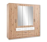Stella Trading Florida Armoire élégante avec Miroir - Armoire Polyvalente avec Portes pivotantes avec Grand Espace en Effet chêne Artisan, Blanc, 212 x 213 x 60 cm (Largeur x Hauteur x Profondeur)