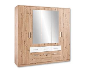Stella Trading Florida Armoire élégante avec Miroir - Armoire Polyvalente avec Portes pivotantes avec Grand Espace en Effet chêne Artisan, Blanc, 212 x 213 x 60 cm (Largeur x Hauteur x Profondeur)