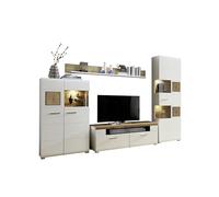 Stella Trading Fun Plus Ensemble Complet de Murs de Salon avec de Belles Applications en Bois de Cerveau et décor chêne, Blanc, 325 x 205 x 47 cm