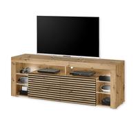 Stella Trading Goal 2 Bas avec éclairage LED Aspect chêne Artisan Noir-Meuble TV avec Beaucoup d'espace de Rangement pour Votre Salon, Bois, 179 x 67 x 44 cm
