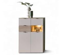 Stella Trading INA Buffet Haut en Cachemire, Aspect chêne Riva certifié FSC, Armoire de Salon, Moderne, avec tiroirs et éclairage LED, 84 x 125 x 45 cm (l x H x P)