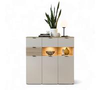 Stella Trading INA Buffet Haut en Cachemire, Aspect chêne Riva certifié FSC, Armoire de Salon, Moderne, avec tiroirs et éclairage LED, 125 x 125 x 45 cm (l x H x P)