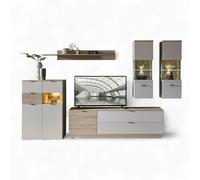 Stella Trading INA Ensemble Complet de Meubles de Salon en Cachemire, Aspect chêne Riva certifié FSC, Armoire Moderne 6 pièces avec éclairage LED pour Votre Salon, 340 x 200 x 44 cm (l x H x P)