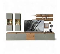 Stella Trading INA - Ensemble Complet de Meubles de Salon - en Vert Roseau - Aspect chêne Artisanal certifié FSC - 7 pièces - avec éclairage LED pour Votre Salon - 340 x 185 x 44 cm (l x H x P)