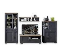 Stella Trading JASMIN Ensemble complet de meubles de salon en graphite, aspect chêne artisan - Mur d'armoire avec éclairage LED pour votre salon de style maison de campagne - 354 x 204 x 51 cm (l x H x P)