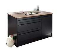 Stella Trading JAZZ Ilot de cuisine moderne avec plan de travail indépendant en noir mat, chêne Lancelot - Armoire de cuisine spacieuse - 145 x 90 x 90 cm