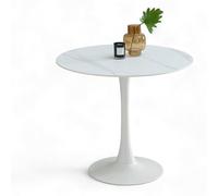 Stella Trading Josh Ronde Aspect marbre, Blanche, Table exceptionnelle avec Structure en métal, pour Cuisine et Salle à Manger, Céramique, Blanc, 90 x 75 x 90 cm