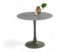 Stella Trading Josh Ronde, Aspect marbre, Grise-Table exceptionnelle avec Structure en métal pour Cuisine et Salle à Manger, Céramique, Gris, 90 x 75 x 90 cm