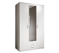 Stella Trading KARL Élégante Armoire À Vêtements, 3 Portes, Grand Espace De Rangement, Polyvalente, Portes Battantes, En Blanc, Avec Porte À Miroir, 120 x 195 x 55 cm (L/H/P)