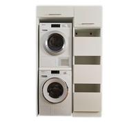 Stella Trading LAUNDREEZY Armoire de Superposition pour Lave-Linge et Sèche-Linge - Blanc - Pratique et Rehaussée - 117,5 x 200 x 67,5 cm (L/H/P)