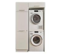 Stella Trading LAUNDREEZY Armoire pour lave-linge et sèche-linge, armoire multi-usage et rehausse d'armoire, blanc - Armoire pratique en superposition pour lave-linge - 117,5 x 200 x 67,5 cm (L/H/P)