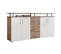 Stella Trading Lift Highboard avec étagère en Aspect chêne Sauvage, Blanc - Armoire de Salon Moderne avec tiroirs et Beaucoup d'espace de Rangement pour Votre Salon - 178 x 90 x 38 cm (L/H/P)