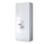 Stella Trading LINCOLN Armoire à chaussures haute, blanc brillant - Armoire polyvalente avec 11 étagères réglables - 80 x 190 x 35 cm (L/H/P)