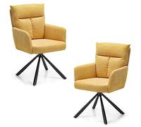 Stella Trading Lot de 2 Sofia avec Structure en métal Noir et Housse en Microfibre, Jaune - Chaises Confortables pour Salle à Manger et Salon