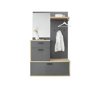 Stella Trading LOUIS Vestiaire d'entrée compact gris foncé - Vestiaire compact stylé avec miroir pour votre entrée - 115 x 198 x 38 cm (L/H/P)
