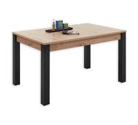 Stella Trading Lucas, Aspect Artisanal, Table de Cuisine Extensible pour Votre Salon et Salle à Manger, Bois d'ingénierie, Chêne Artisan/Noir, 140-210 x 76 x 90 cm