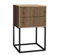 Stella Trading Marle Aspect chêne Artisan - Table de Chevet Moderne avec tiroirs et Structure en métal Noir, Bois d'ingénierie, 40 x 65 x 38,5 cm