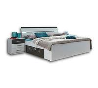 Stella Trading Mars Lit Double Élégant, 180 x 200 cm, avec 2 Tables de Chevet, Ensemble Complet pour Chambre à Coucher, Blanc/Aspect Lave, Dimensions (l x H x P) 216 x 97 x 185 cm