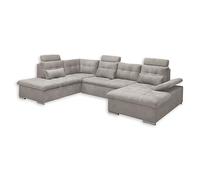 Stella Trading Medan Salon de Jardin en Forme de U avec revêtement en Tissu Taupe Canapé Convertible avec Coffre de lit et Coffre de Rangement 324 x 107 x 170 (218) cm