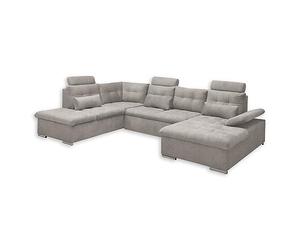 Stella Trading Medan Salon de Jardin en Forme de U avec revêtement en Tissu Taupe Canapé Convertible avec Coffre de lit et Coffre de Rangement 324 x 107 x 170 (218) cm
