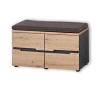 Stella Trading Memphis Banc à Chaussures avec Assise Aspect chêne Artisanal, Graphite - Banc Confortable avec Espace de Rangement pour Votre Couloir - 80 x 49 x 38 cm (l x H x P)