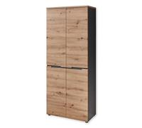 Stella Trading Memphis Haute, Aspect Artisanal, Armoire Moderne Multifonction, avec Beaucoup d'espace de Rangement pour Vos Chaussures, Bois, Chêne Artisan/Graphite, 80 x 192 x 38 cm