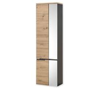 Stella Trading Memphis Haute Flottante Aspect Artisan Armoire de Salle de Bain avec Porte Miroir, Bois d'ingénierie, Chêne Artisanal/Gris, Hochschrank