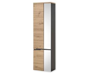 Stella Trading Memphis Haute Flottante Aspect Artisan Armoire de Salle de Bain avec Porte Miroir, Bois d'ingénierie, Chêne Artisanal/Gris, Hochschrank