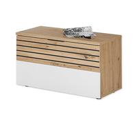 Stella Trading Milan Chaussures avec Assise Blanche, Aspect Artisanal - Banc Moderne avec Espace de Rangement pour Votre Couloir, Matériau : Bois, Blanc/chêne Artisan, Sitzbank