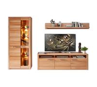Stella Trading Nature One Ensemble Complet de Meubles cœur de hêtre partiellement Massif certifié FSC-Armoire Murale Moderne avec éclairage LED pour Votre Salon, Bois d'ingénierie, 310 x 203 x 45 cm