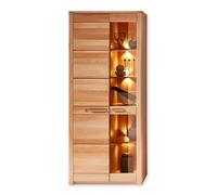 Stella Trading Nature One Vitrine en cœur de hêtre partiellement Massif certifié FSC - Armoire Moderne avec éclairage LED et Beaucoup d'espace de Rangement, Bois d'ingénierie, 85 x 203 x 40 cm