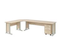Stella Trading OFFICE LINE Bureau d'angle aspect chêne Sonoma - Table d'ordinateur moderne avec grande surface de travail et caisson à roulettes - 220/170 x 72 x 70 cm (L/H/P)