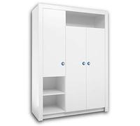 Stella Trading Paula Armoire Élégante et Polyvalente, Grand Espace de Rangement, 3 Portes Battantes, Blanc, Dimensions (l x H x P) 137 x 195 x 56 cm
