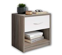 Stella Trading PEPE Table De Chevet, Aspect Brun Truffe, Blanc, Table De Nuit Sobre Avec 1 Tiroir, Convient Pour Tout Lit Et Toute Chambre, 39 x 41 x 28 cm (L/H/P)