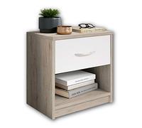 Stella Trading PEPE Table De Chevet, Aspect Chêne San Remo, Blanc, Table De Nuit Sobre Avec 1 Tiroir, Convient Pour Tout Lit Et Toute Chambre, 39 x 41 x 28 cm (L/H/P)