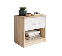 Stella Trading PEPE Table De Chevet, Aspect Chêne Sonoma, Blanc, Table De Nuit Sobre Avec 1 Tiroir, Convient Pour Tout Lit Et Toute Chambre, 39 x 41 x 28 cm (L/H/P)