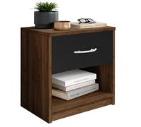 Stella Trading PEPE Table De Chevet, Aspect Noyer Columbia, Noir, Table De Nuit Sobre Avec 1 Tiroir, Convient Pour Tout Lit Et Toute Chambre, 39 x 41 x 28 cm (L/H/P)