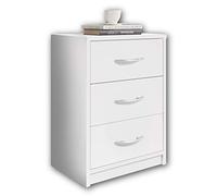 Stella Trading PEPE Table De Chevet, Blanc, Table De Nuit Sobre Avec 3 Tiroirs, Convient Pour Tout Lit Et Toute Chambre, 39 x 54 x 28 cm (L/H/P)