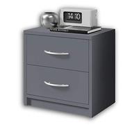 Stella Trading PEPE Table De Chevet, Gris Graphite, Table De Nuit Sobre Avec 2 Tiroirs, Convient Pour Tout Lit Et Toute Chambre, 39 x 39 x 28 cm (L/H/P)