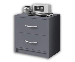 Stella Trading PEPE Table De Chevet, Gris Graphite, Table De Nuit Sobre Avec 2 Tiroirs, Convient Pour Tout Lit Et Toute Chambre, 39 x 39 x 28 cm (L/H/P)