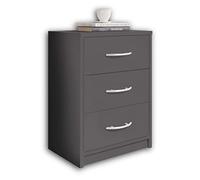 Stella Trading PEPE Table De Chevet, Gris Graphite, Table De Nuit Sobre Avec 3 Tiroirs, Convient Pour Tout Lit Et Toute Chambre, 39 x 54 x 28 cm (L/H/P)