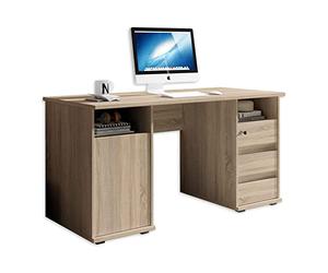 Stella Trading PRIMUS 2 Bureau avec tiroirs, aspect chêne Sonoma - Table d'ordinateur pour le bureau à domicile avec espace de rangement et casiers ouverts - 145 x 74 x 65 cm ( L/H/P )