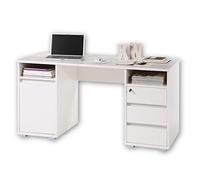 Stella Trading PRIMUS 2 Bureau avec tiroirs, blanc - Table d'ordinateur pour le bureau à domicile avec espace de rangement et casiers ouverts - 145 x 74 x 65 cm ( L/H/P )